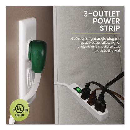 3 Outlet Power Strip, 2.5 ft Cord, White, 3/Pack