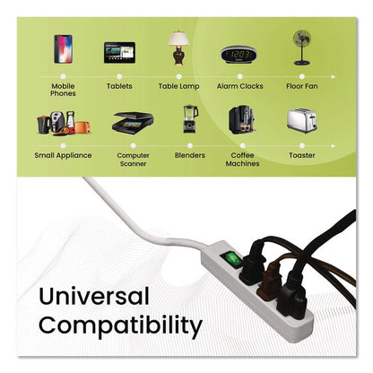 3 Outlet Power Strip, 2.5 ft Cord, White, 3/Pack