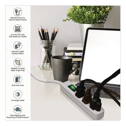 3 Outlet Power Strip, 2.5 ft Cord, White, 3/Pack