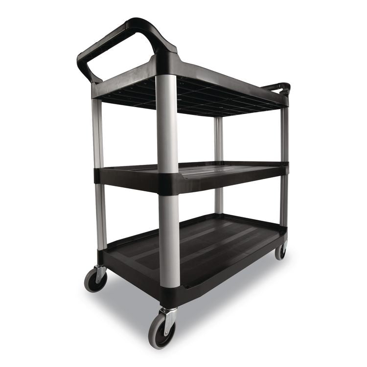 Xtra Utility Cart with Open Sides, Plastic, 3 Shelves, 300 lb Capacity, 40.63" x 20" x 37.81", Black