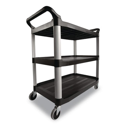 Xtra Utility Cart with Open Sides, Plastic, 3 Shelves, 300 lb Capacity, 40.63" x 20" x 37.81", Black