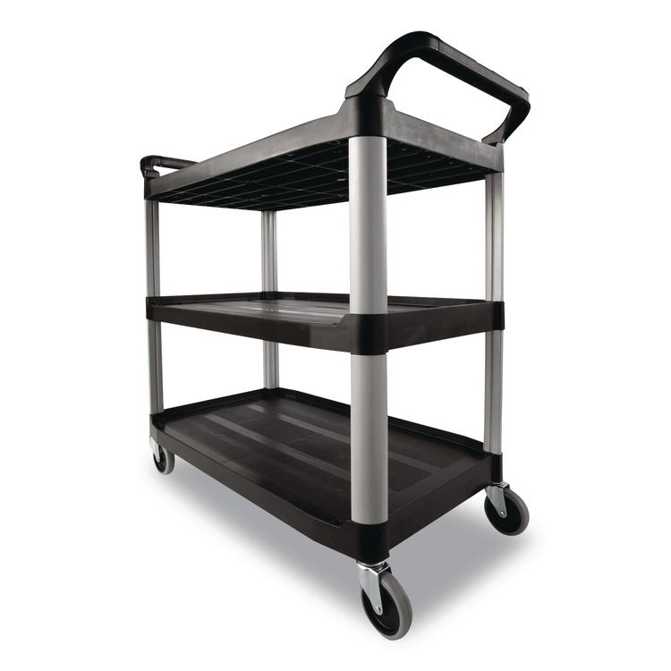 Xtra Utility Cart with Open Sides, Plastic, 3 Shelves, 300 lb Capacity, 40.63" x 20" x 37.81", Black