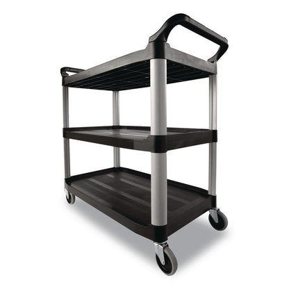 Xtra Utility Cart with Open Sides, Plastic, 3 Shelves, 300 lb Capacity, 40.63" x 20" x 37.81", Black
