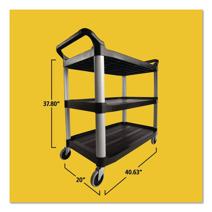 Xtra Utility Cart with Open Sides, Plastic, 3 Shelves, 300 lb Capacity, 40.63" x 20" x 37.81", Black