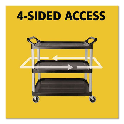 Xtra Utility Cart with Open Sides, Plastic, 3 Shelves, 300 lb Capacity, 40.63" x 20" x 37.81", Black