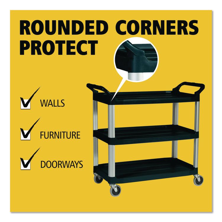 Xtra Utility Cart with Open Sides, Plastic, 3 Shelves, 300 lb Capacity, 40.63" x 20" x 37.81", Black