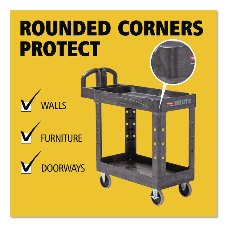 BRUTE Heavy-Duty Utility Cart with Lipped Shelves, Plastic, 2 Shelves, 500 lb Capacity, 17.13" x 38.5" x 38.88", Black