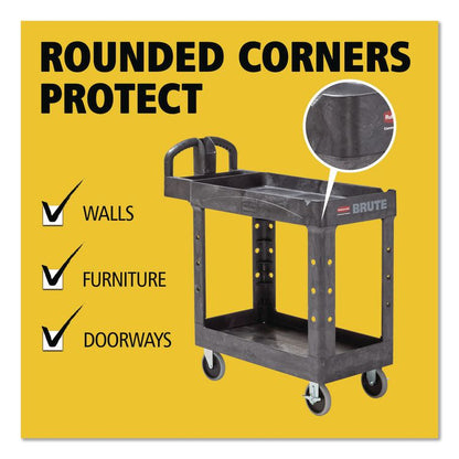 BRUTE Heavy-Duty Utility Cart with Lipped Shelves, Plastic, 2 Shelves, 500 lb Capacity, 17.13" x 38.5" x 38.88", Black