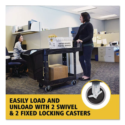 BRUTE Heavy-Duty Utility Cart with Lipped Shelves, Plastic, 2 Shelves, 500 lb Capacity, 17.13" x 38.5" x 38.88", Black