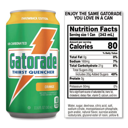 Thirst Quencher Can, Orange, 11.6 oz Can, 24/Carton