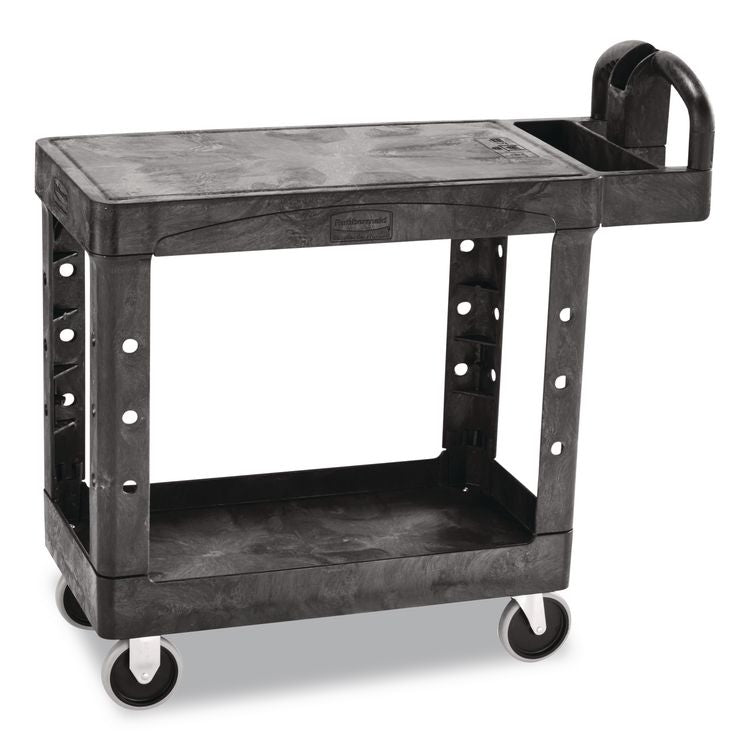 Flat Shelf Utility Cart, Plastic, 2 Shelves, 500 lb Capacity, 19.19" x 37.88" x 33.33", Black