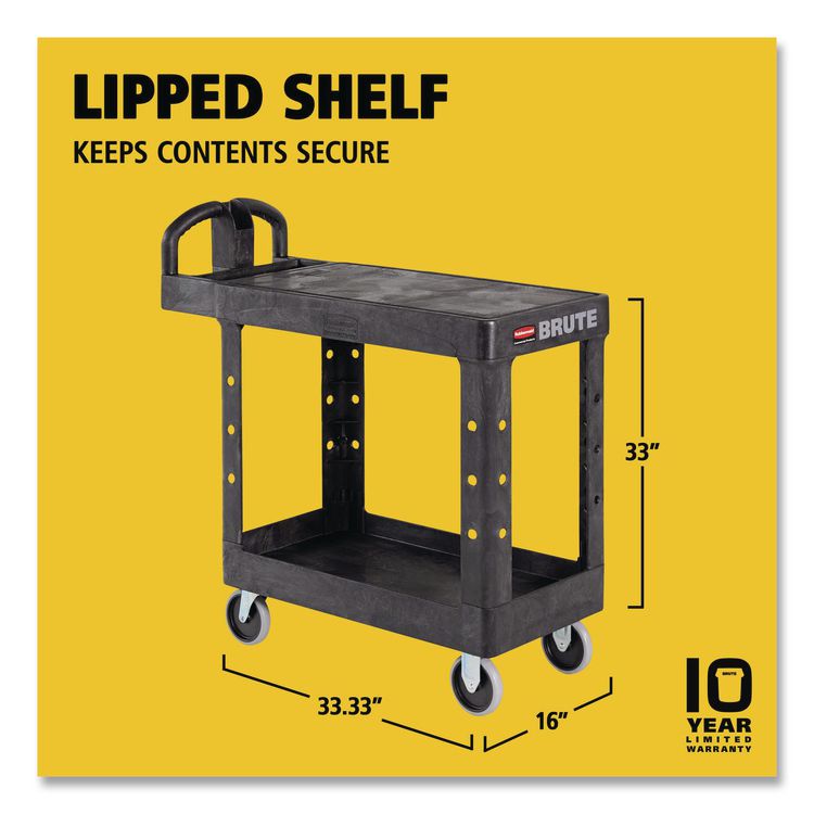 Flat Shelf Utility Cart, Plastic, 2 Shelves, 500 lb Capacity, 19.19" x 37.88" x 33.33", Black