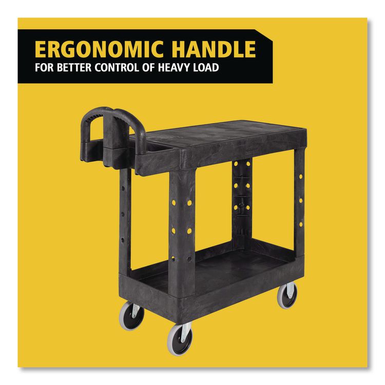 Flat Shelf Utility Cart, Plastic, 2 Shelves, 500 lb Capacity, 19.19" x 37.88" x 33.33", Black