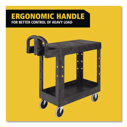 Flat Shelf Utility Cart, Plastic, 2 Shelves, 500 lb Capacity, 19.19" x 37.88" x 33.33", Black