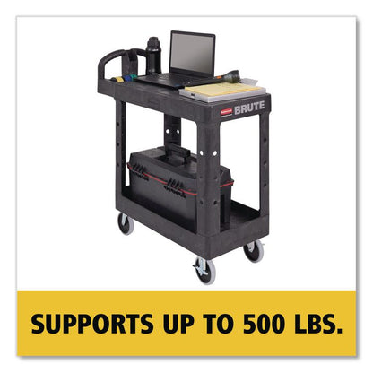 Flat Shelf Utility Cart, Plastic, 2 Shelves, 500 lb Capacity, 19.19" x 37.88" x 33.33", Black