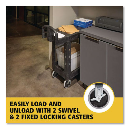 Flat Shelf Utility Cart, Plastic, 2 Shelves, 500 lb Capacity, 19.19" x 37.88" x 33.33", Black
