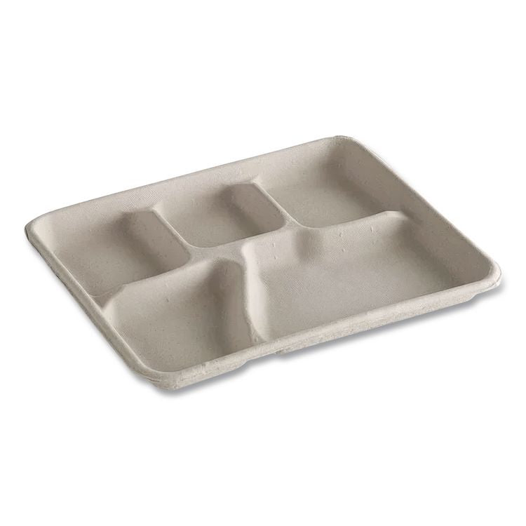 Savaday Molded Fiber Dinnerware, 5-Compartment Plate, Paper, 10.5" dia, White, 250/Carton