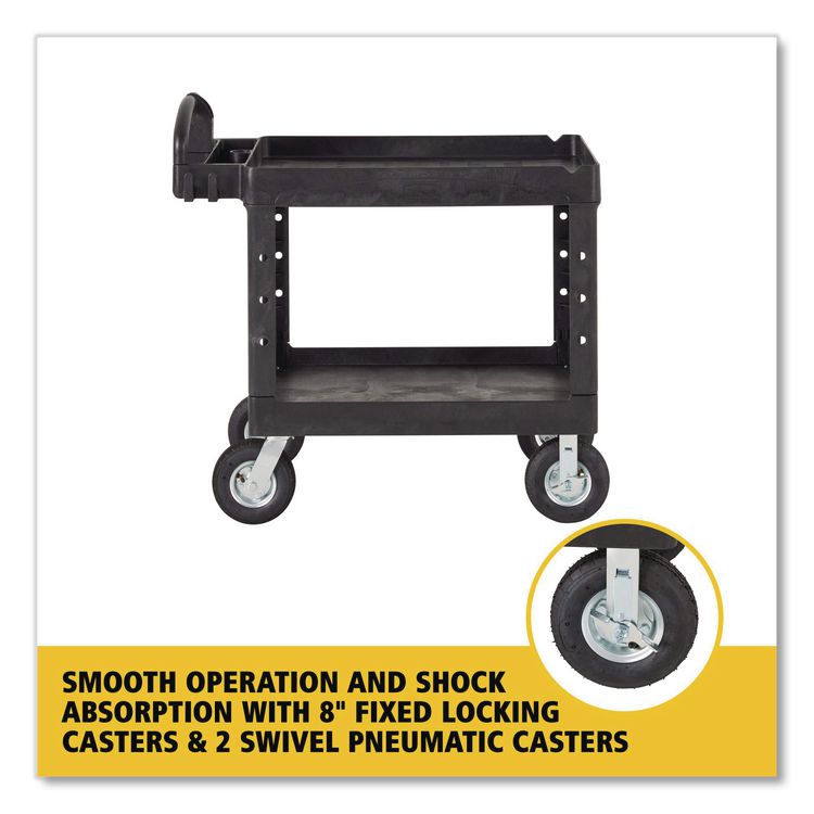 BRUTE Heavy-Duty Utility Cart with Lipped Shelves, Plastic, 2 Shelves, 500 lb Capacity, 25.88" x 45.25" x 37.13", Black