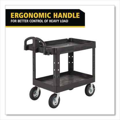 BRUTE Heavy-Duty Utility Cart with Lipped Shelves, Plastic, 2 Shelves, 500 lb Capacity, 25.88" x 45.25" x 37.13", Black