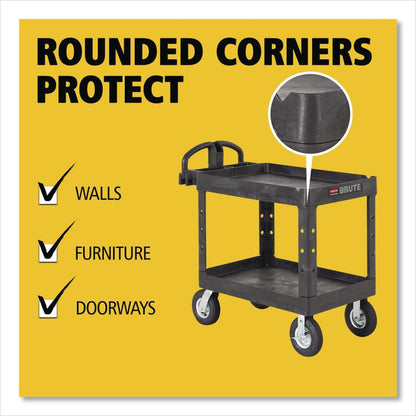 BRUTE Heavy-Duty Utility Cart with Lipped Shelves, Plastic, 2 Shelves, 500 lb Capacity, 25.88" x 45.25" x 37.13", Black