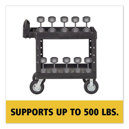BRUTE Heavy-Duty Utility Cart with Lipped Shelves, Plastic, 2 Shelves, 500 lb Capacity, 25.88" x 45.25" x 37.13", Black