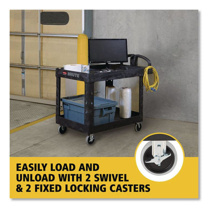 BRUTE Heavy-Duty Utility Cart with Lipped Shelves, Plastic, 2 Shelves, 500 lb Capacity, 25.9" x 45.2" x 32.2",  Black