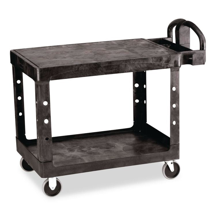 Flat Shelf Utility Cart, Plastic, 2 Shelves, 500 lb Capacity, 25.25" x 44" x 38.13", Black