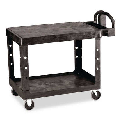 Flat Shelf Utility Cart, Plastic, 2 Shelves, 500 lb Capacity, 25.25" x 44" x 38.13", Black