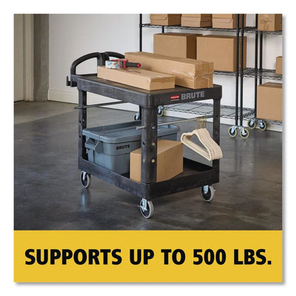 Flat Shelf Utility Cart, Plastic, 2 Shelves, 500 lb Capacity, 25.25" x 44" x 38.13", Black