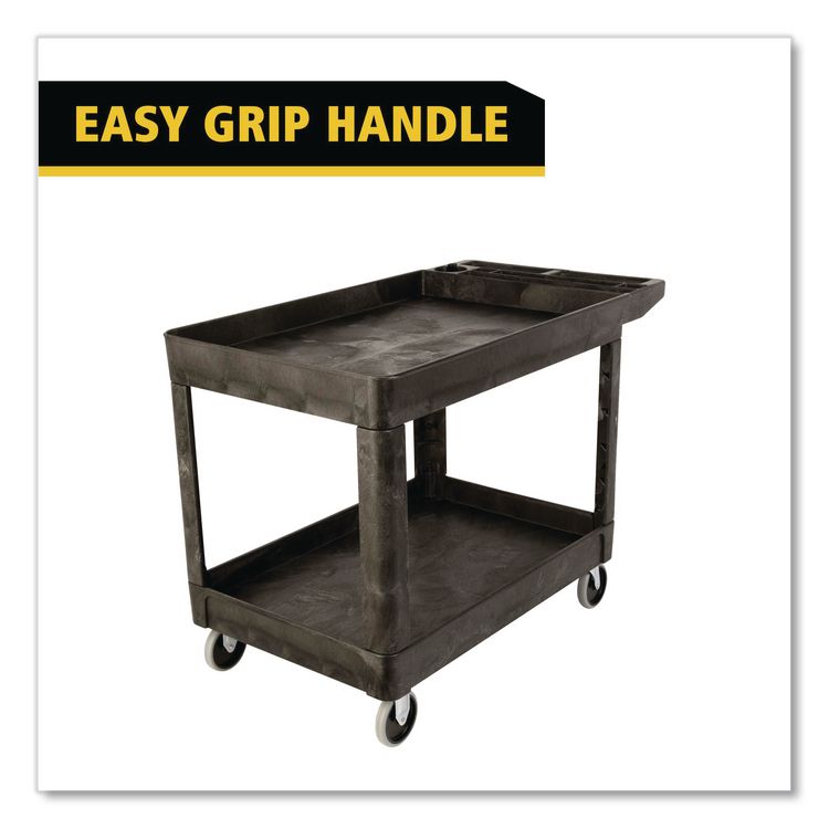 Heavy-Duty Utility Cart with Lipped Shelves, Plastic, 2 Shelves, 500 lb Capacity, 25.78" x 45.25" x 33.25", Black