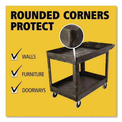 Heavy-Duty Utility Cart with Lipped Shelves, Plastic, 2 Shelves, 500 lb Capacity, 25.78" x 45.25" x 33.25", Black
