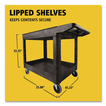 Heavy-Duty Utility Cart with Lipped Shelves, Plastic, 2 Shelves, 500 lb Capacity, 25.78" x 45.25" x 33.25", Black