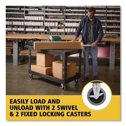 Heavy-Duty Utility Cart with Flat Shelves, Plastic, 2 Shelves, 500 lb Capacity, 25.25" x 54" x 36", Black