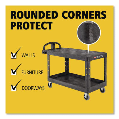 Heavy-Duty Utility Cart with Flat Shelves, Plastic, 2 Shelves, 500 lb Capacity, 25.25" x 54" x 36", Black