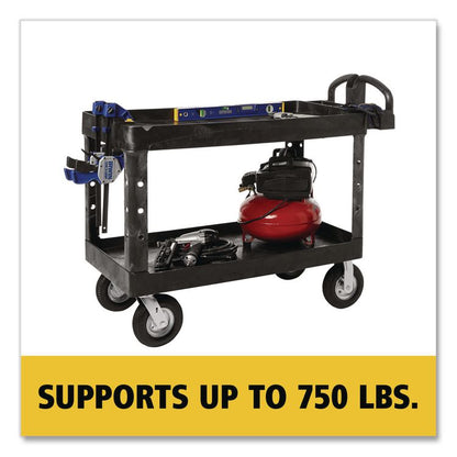 BRUTE Heavy-Duty Utility Cart with Lipped Shelves, Plastic, 2 Shelves, 750 lb Capacity, 25.25" x 54" x 39.25", Black
