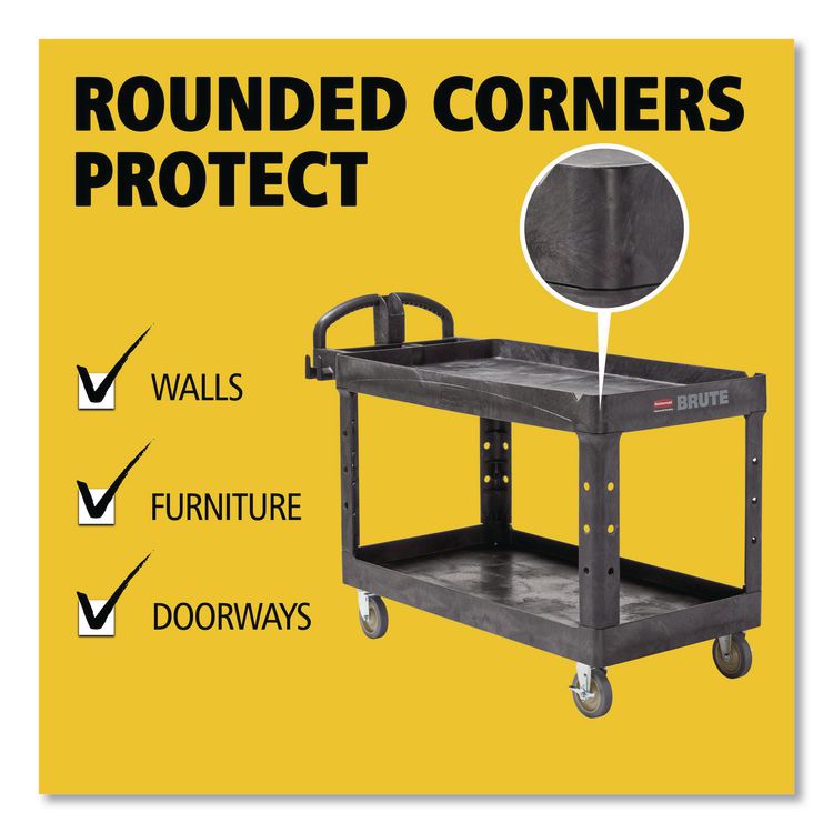 BRUTE Heavy-Duty Utility Cart with Lipped Shelves, Plastic, 2 Shelves, 750 lb Capacity, 26" x 55" x 33.25", Black