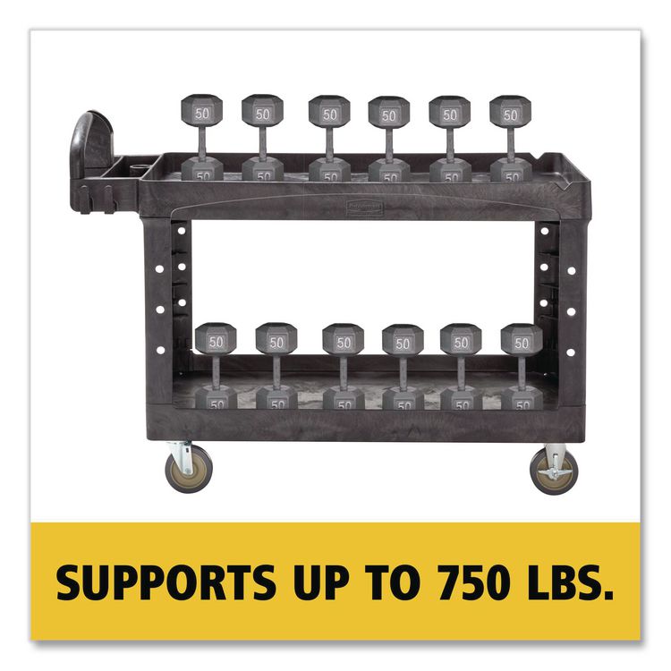BRUTE Heavy-Duty Utility Cart with Lipped Shelves, Plastic, 2 Shelves, 750 lb Capacity, 26" x 55" x 33.25", Black
