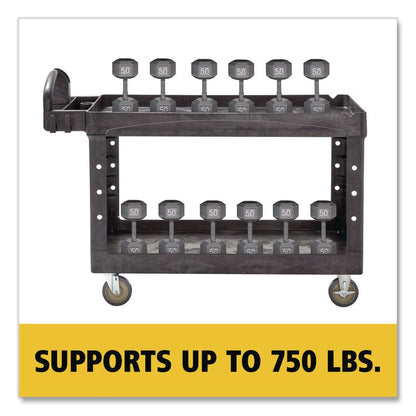 BRUTE Heavy-Duty Utility Cart with Lipped Shelves, Plastic, 2 Shelves, 750 lb Capacity, 26" x 55" x 33.25", Black