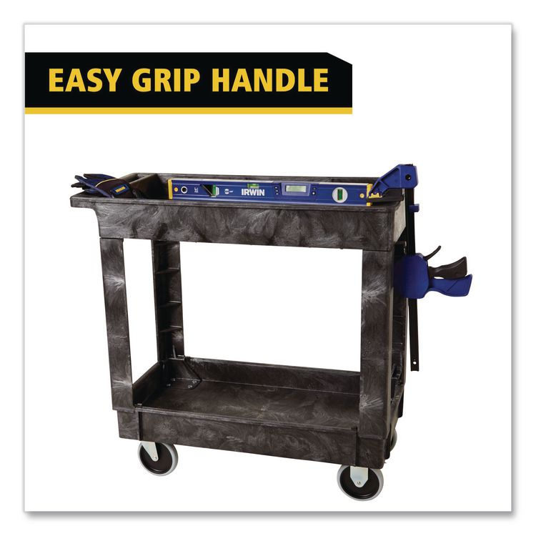 Heavy-Duty Flat-Handle Maintenance/Utility Cart, Plastic, 2 Shelves, 500 lb Capacity, 34.13" x 17.38" x 32.38", Black