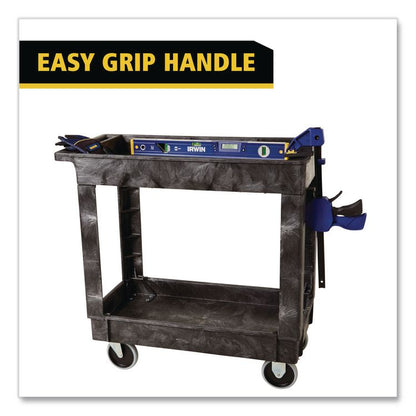 Heavy-Duty Flat-Handle Maintenance/Utility Cart, Plastic, 2 Shelves, 500 lb Capacity, 34.13" x 17.38" x 32.38", Black