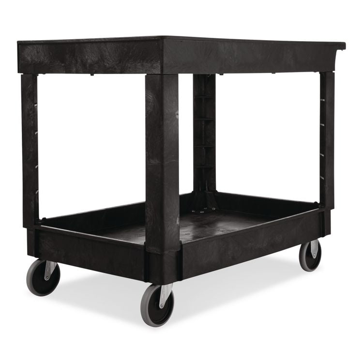 Heavy-Duty Flat-Handle Maintenance/Utility Cart, Plastic, 2 Shelves, 500 lb Capacity, 24" x 40" x 31.25", Black
