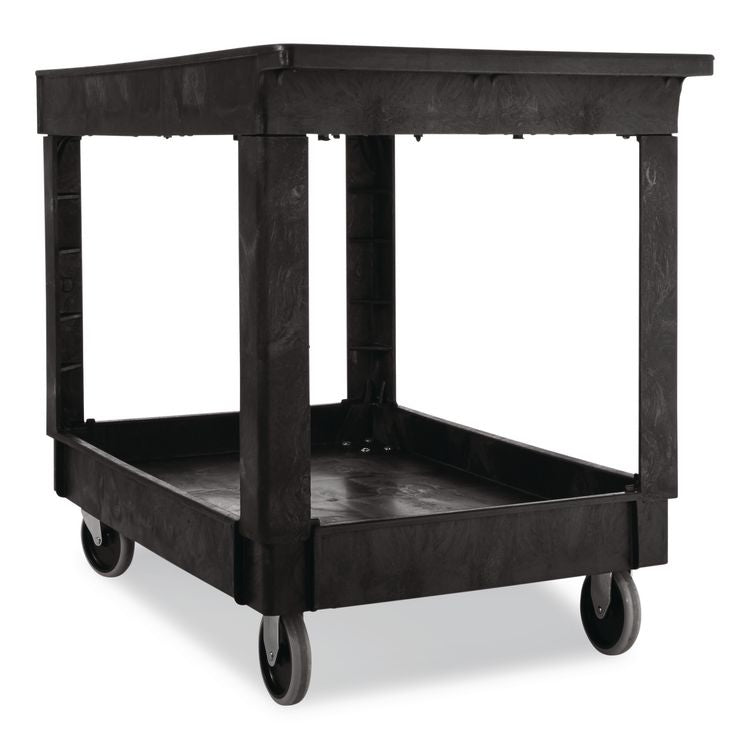 Heavy-Duty Flat-Handle Maintenance/Utility Cart, Plastic, 2 Shelves, 500 lb Capacity, 24" x 40" x 31.25", Black