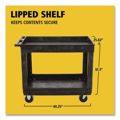 Heavy-Duty Flat-Handle Maintenance/Utility Cart, Plastic, 2 Shelves, 500 lb Capacity, 24" x 40" x 31.25", Black