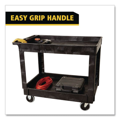 Heavy-Duty Flat-Handle Maintenance/Utility Cart, Plastic, 2 Shelves, 500 lb Capacity, 24" x 40" x 31.25", Black