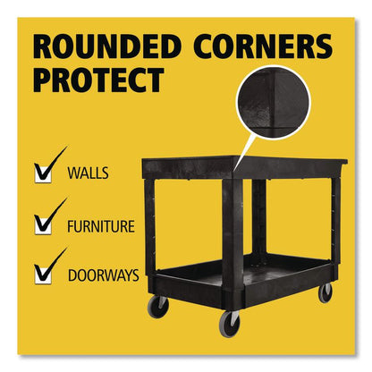 Heavy-Duty Flat-Handle Maintenance/Utility Cart, Plastic, 2 Shelves, 500 lb Capacity, 24" x 40" x 31.25", Black