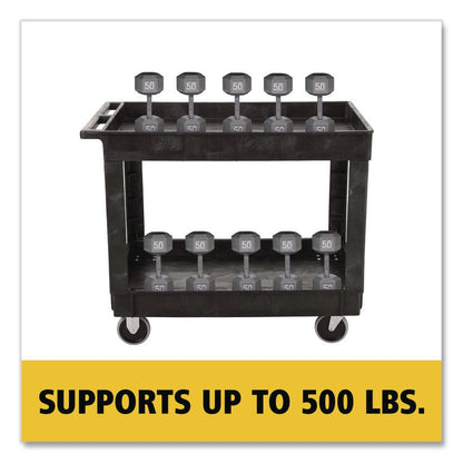 Heavy-Duty Flat-Handle Maintenance/Utility Cart, Plastic, 2 Shelves, 500 lb Capacity, 24" x 40" x 31.25", Black