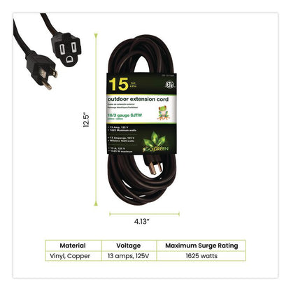 16 AWG Outdoor Extension Cord, 15 ft, 13 A, Black