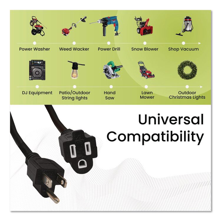 16 AWG Outdoor Extension Cord, 15 ft, 13 A, Black