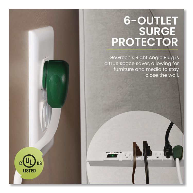 6 Outlet Surge Protector, 15 ft Cord, 1,200 J, White