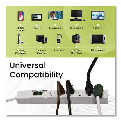 6 Outlet Surge Protector, 15 ft Cord, 1,200 J, White